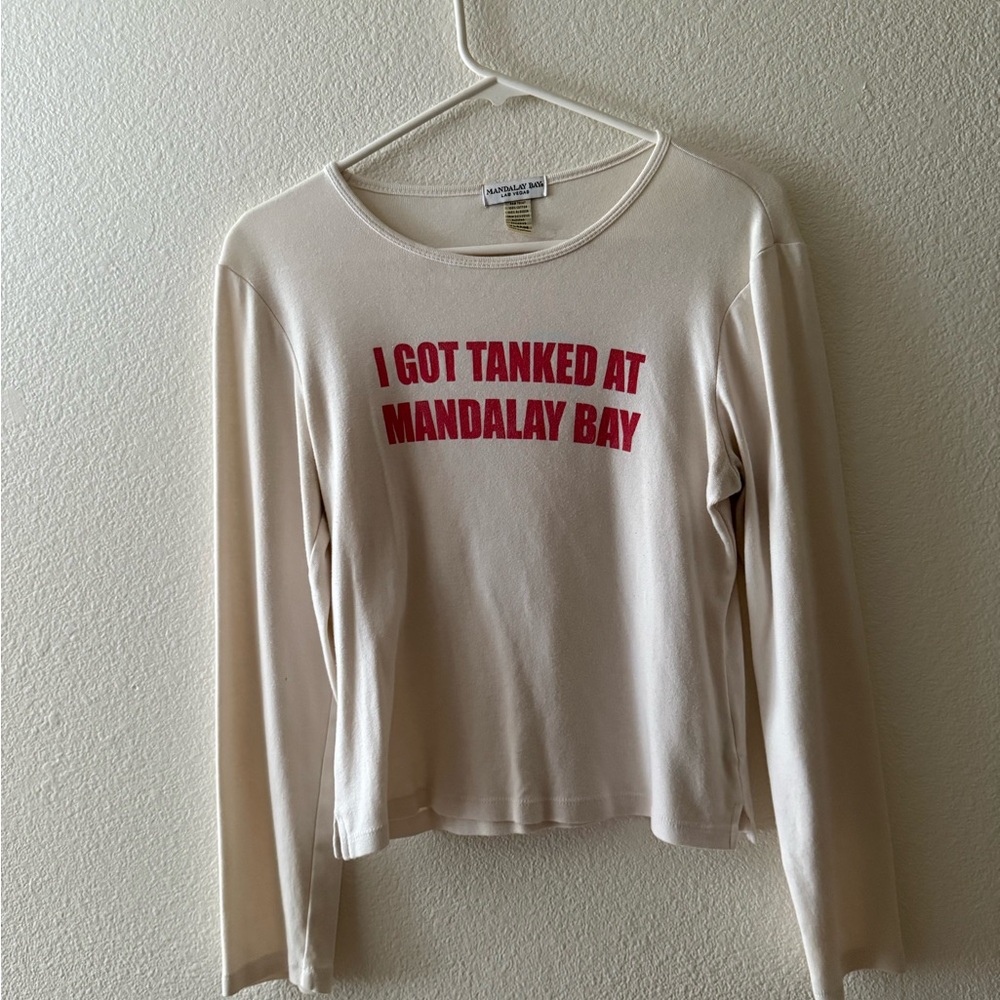 Rare Vintage Mandalay Bay Cream Long Sleeve Tee with Red Print
